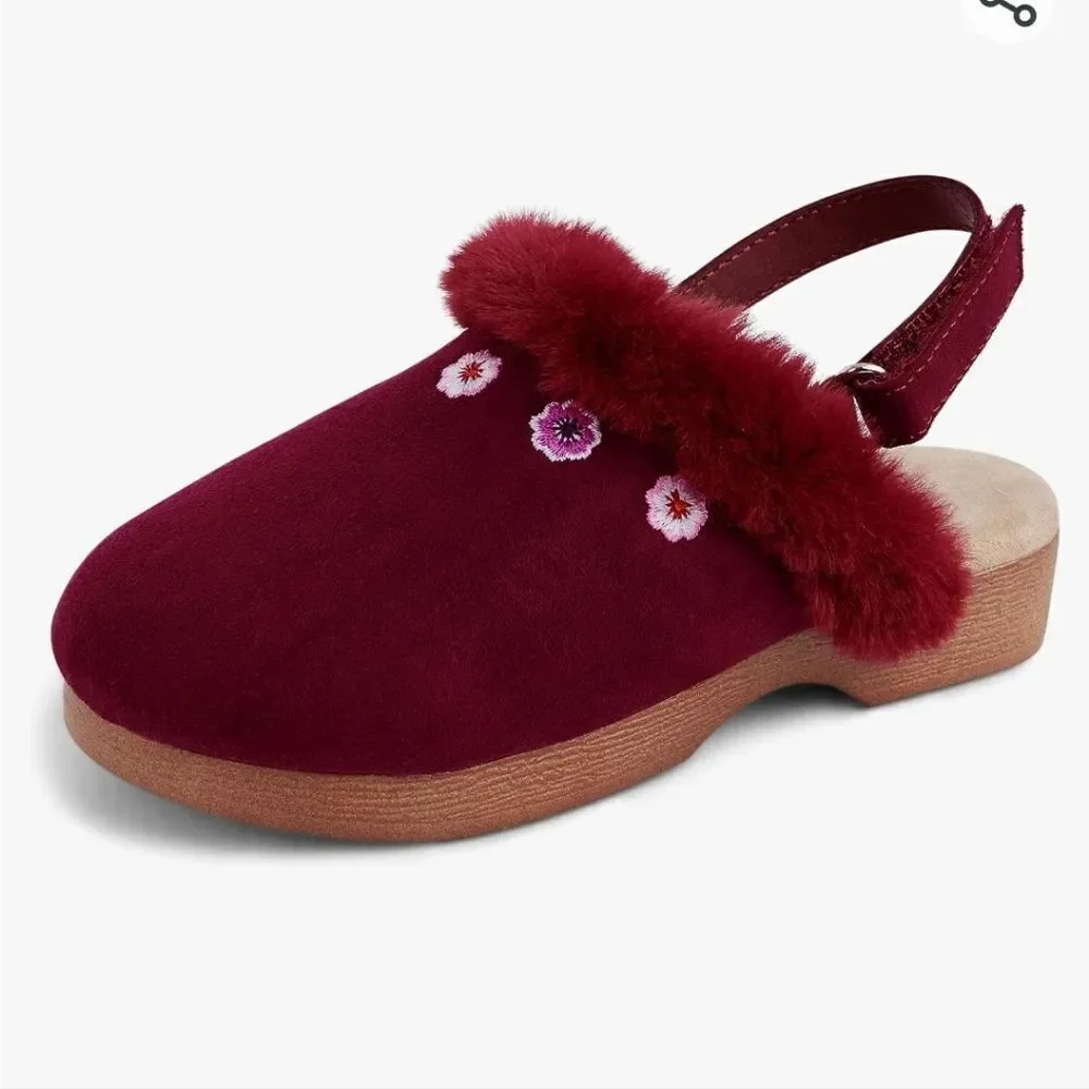 Gymboree Burgundy Faux Suede Clogs with Decorative Flowers size 12
